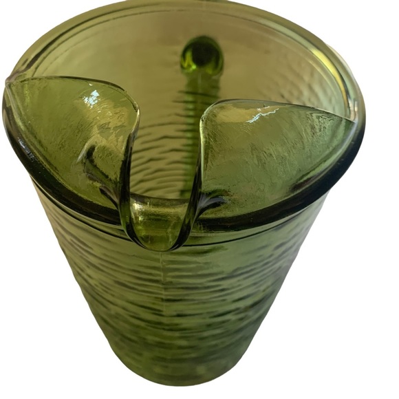 Anchor Hocking Soreno Crinkle Glass Juice Pitcher Avocado Green 1966-1970 - Picture 3 of 16
